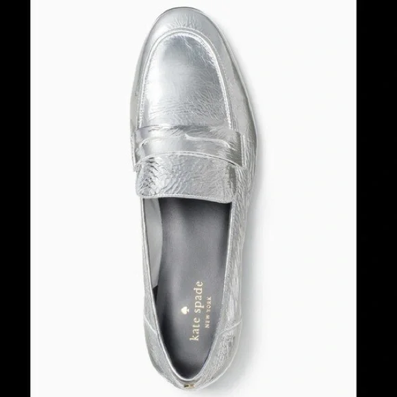 NIB Kate Spade New York Metallic Silver Genevieve Loafers Size 9.5 - Picture 2 of 9